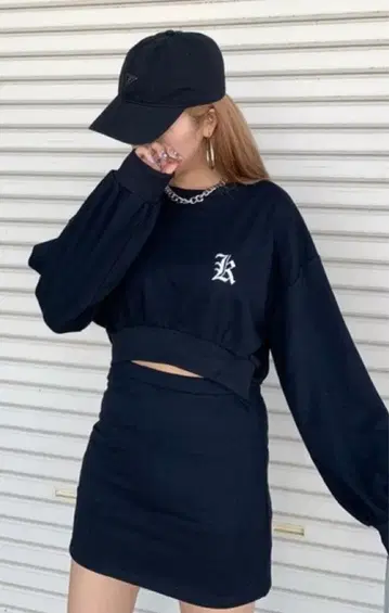 non-hedge 컷워크 로고 미니 원피스 블랙 트레이닝복