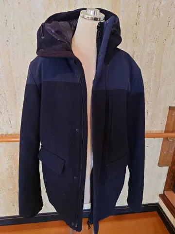 네이비 더플 코트 XL 사이즈 후드 부착