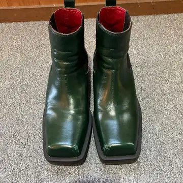 다크 그린 가죽 사이드 고어 부츠
