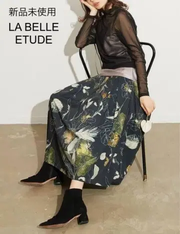 미사용 LA BELLE ETUDE 오리지널 빈티지 플라워 턱 스커트