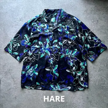 HARE 알로하 패턴 오픈넥 셔츠 꽃무늬 반팔 셔츠 L