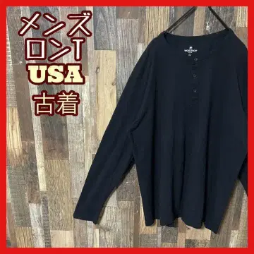 블랙 무지 버튼 남성용 L USA 구제 의류 90s 긴팔 티셔츠