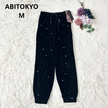 [택 포함 새상품] ABITOKYO 아비도쿄 펄 장식 벨로아 팬츠 블랙