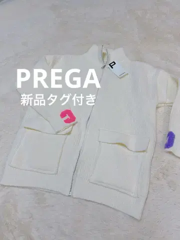 PREGA  택 포함 새상품 형광 로고 니트 집업 화이트 가을/겨울