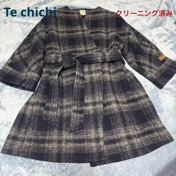 테치치 울 코트 네이비 체크