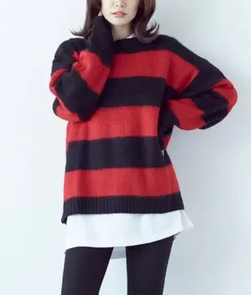 보더 니트 빨간색 블랙 아케이드 ARCADE 레드 블랙 모헤어