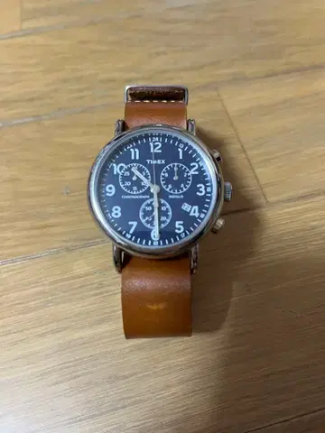 TIMEX 크로노그래프 손목시계 WR30 브라운 가죽