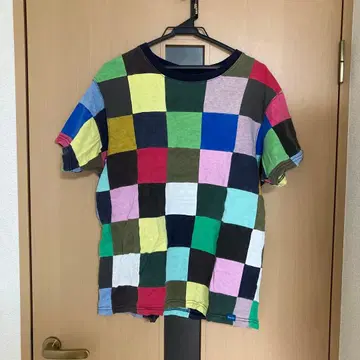 멀티 컬러 체크 무늬 반팔 티셔츠