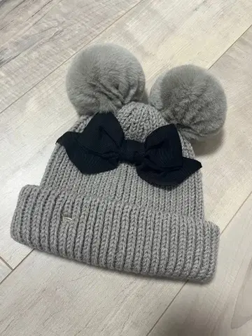 새상품급 CA4LA 카시라 니트 모자 라트 그레이 폼폼