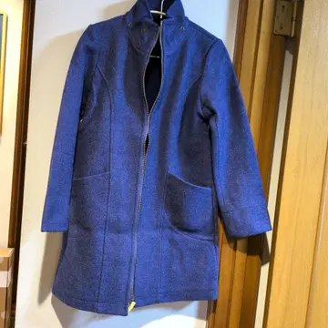 후드 탈부착 블루 롱 코트