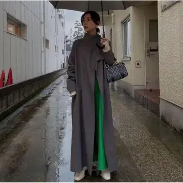 AMERI 리버서블 롱 코트 S 그레이/그린