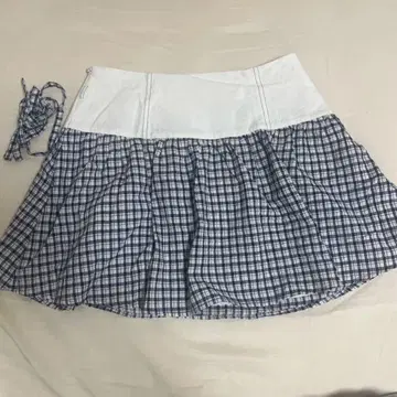 TINA: JOJUN 미니 기장 절개 체크 개더 스커트 네이비 S