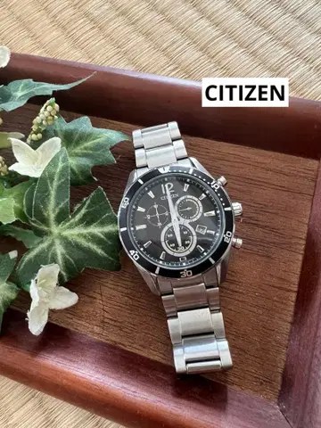 정크 CITIZEN 블랙 크로노그래프 손목시계