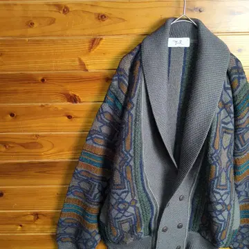 가디건 기하학 패턴 가을/겨울 더블 버튼 숄카라 COOGI풍 구제 의류