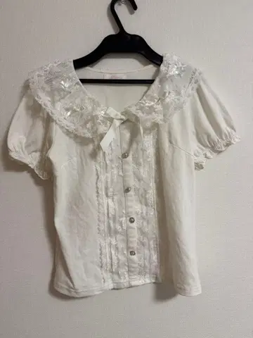 리즈리사 LIZ LISA 블라우스 상의 반팔 리본 레이스 양산형