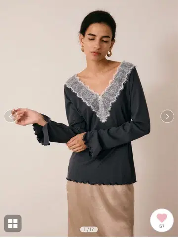 Henon. / 헤논 LACE V-NECK RIB TOPS