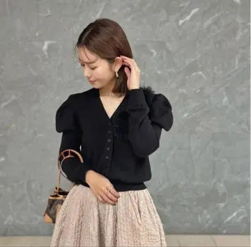 HEYON 헤 tulle powan cardigan / black