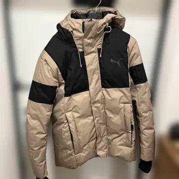 PUMA 후드 부착 다운 자켓 베이지/블랙