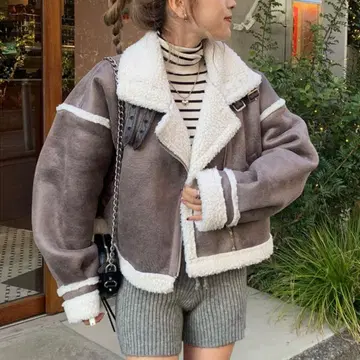 GRL 페이크 무스탕 라이더 자켓 그레이 프리 사이즈