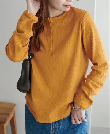 긴팔 티셔츠 와플 오렌지 노랑 롱티