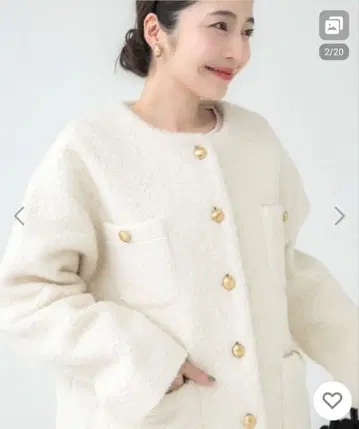 coca 코카 푸들 보아 노카라 코트 골드 버튼 화이트 L
