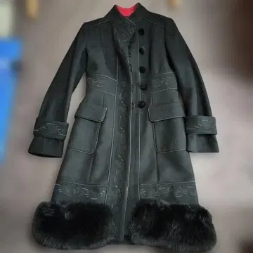 블랙 울 롱 코트 퍼 포함