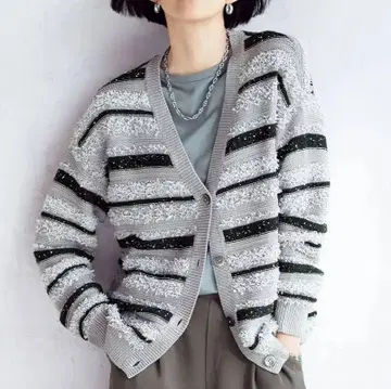 새상품 이탈리아 스팽글 실 사용 보더 가디건
