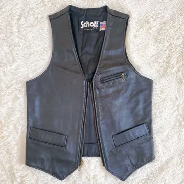 샷 Schott 가죽 베스트 천연 가죽 USA제 남성용 블랙 S