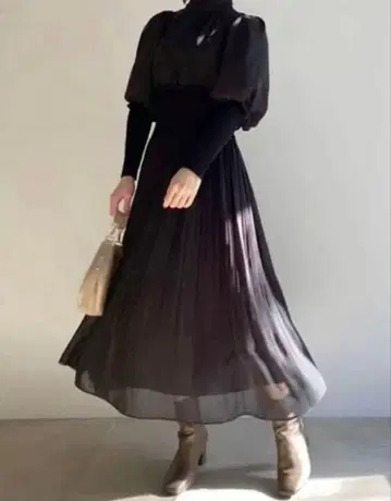SNIDEL 리브 도킹 쉬폰 플리츠 원피스