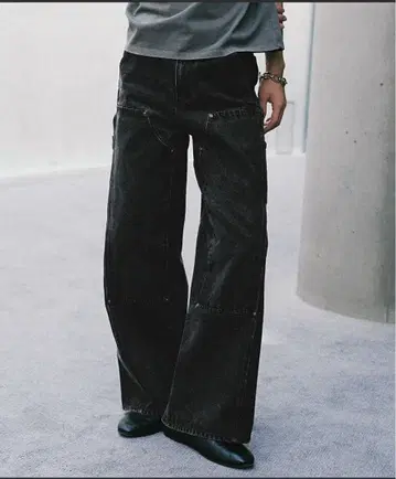 DOUBLE KNEE CURVED SEEM BAGGY DENIM