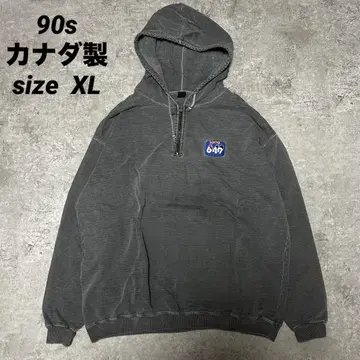 90s 캐나다제 페이드 블랙 기업 하프 지퍼 후드티 LOTTO XL