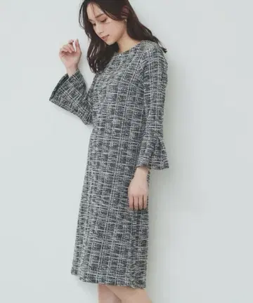 스트레치 라메 트위드 원피스 [ 세탁기 사용 가능 ]