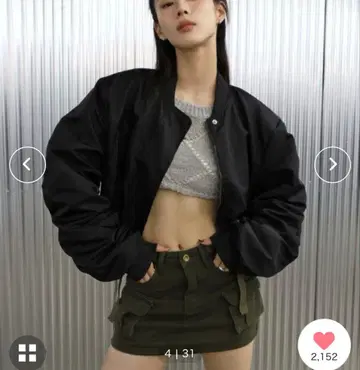 followin 셔링 슬리브 캐주얼 & 크롭 에어 점퍼 블루종