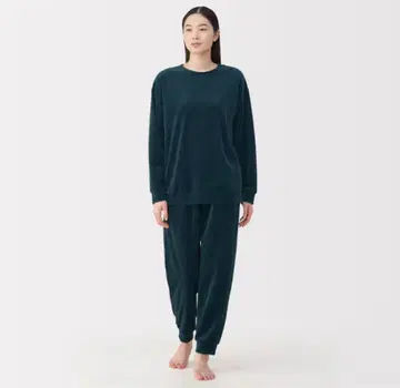 새상품 무인양품 코튼 벨로아 긴팔 룸웨어 L 사이즈 다크 네이비