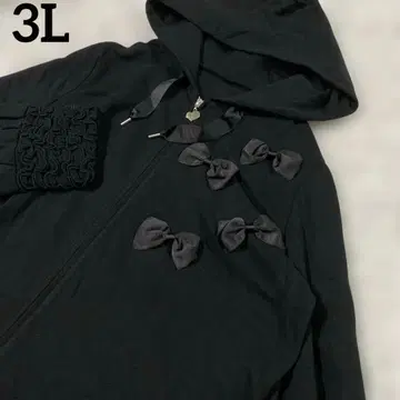 [새상품급] 앤드러브 후드 부착 롱 후드티 블랙 리본 프릴 3L