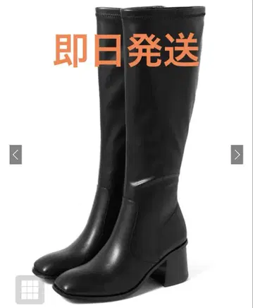 스퀘어토 플레어 힐 가죽 롱 부츠 zr956