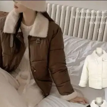 무스탕 숏 다운 퍼 옷깃