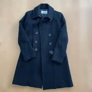 울 더블 브레스트 피 코트 블랙