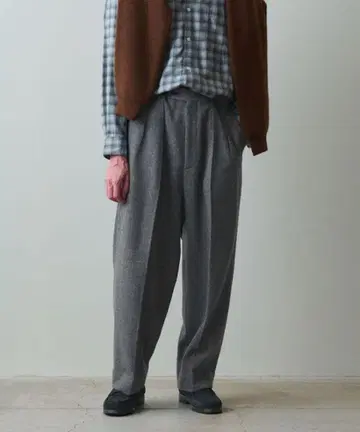 (steve alan) 헤링본 그레이 와이드 팬츠