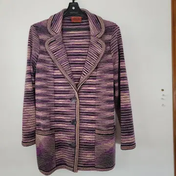 MISSONI 울 100 니트 테일러드 롱 자켓 퍼플 40