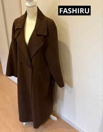 FASHIRU 더블 페이스 울 스탠드 카라 코트 브라운