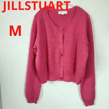 JILLSTUART 핑크 니트 가디건 꽃 비즈 버튼 라메사 포함