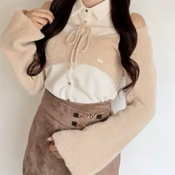 NOMAE 셔츠 레이어드 샤기 니트 베이지