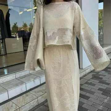 mesh flower rib sheer knit & SK 셋업