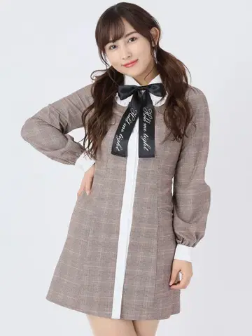 AnkRouge 체크 무늬 원피스 리본 포함