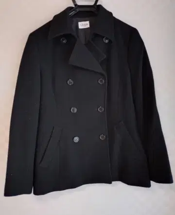 울 피 코트 블랙 더블 브레스트 90년대