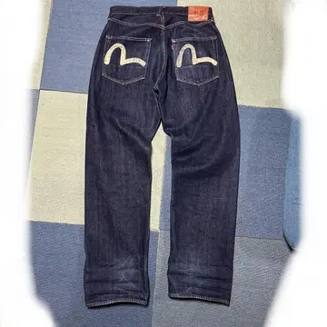 EVISU 2001 34 x 35 와이드 스트레이트 청바지 적미 진곤