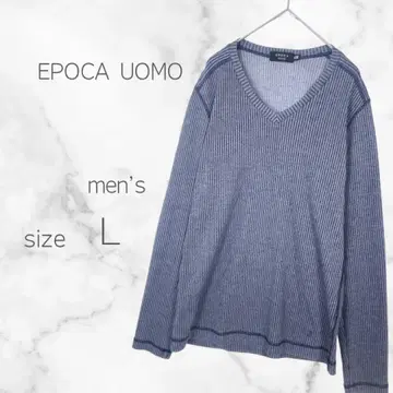 에포카우오모 V넥 니트 핀스트라이프조 울 혼방 스트레치 소재