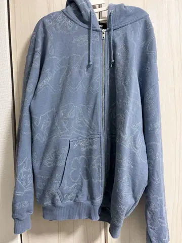 EMBROIDERED ALLOVER LOGO ZIP UP HOODED