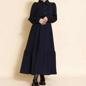 티어드 셔츠 원피스 네이비